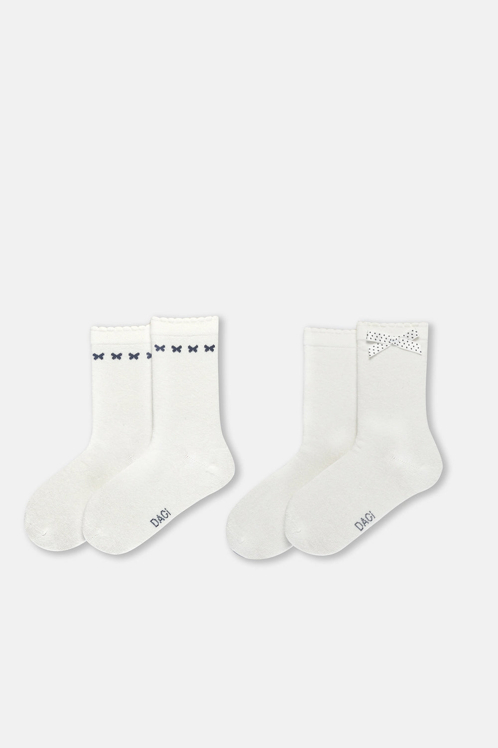 Ekru Kız Çocuk 2'Li Kelebek Detaylı Çorap