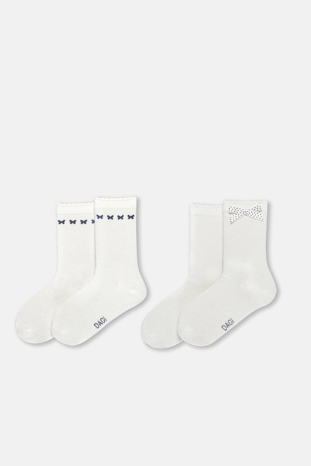 Ekru Kız Çocuk 2'Li Kelebek Detaylı Çorap