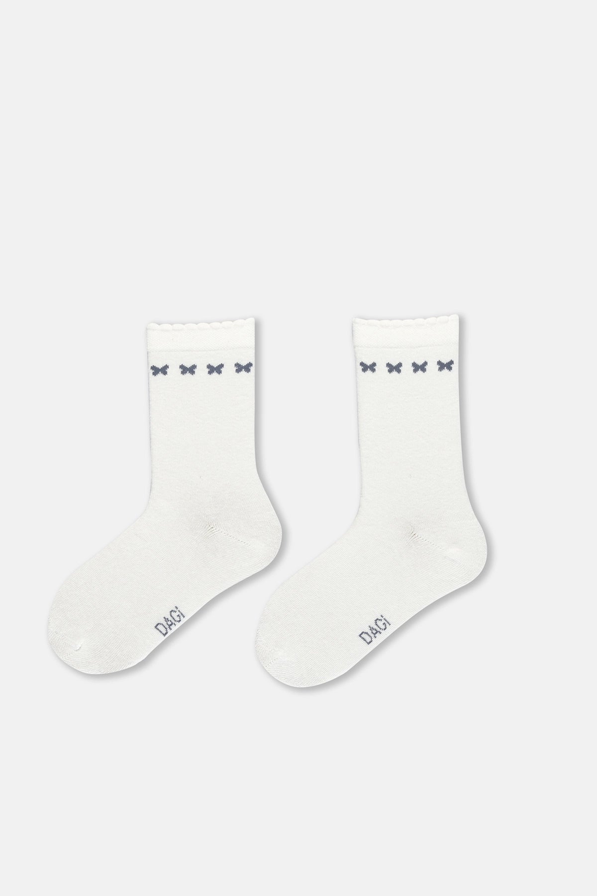Ekru Kız Çocuk 2'Li Kelebek Detaylı Çorap