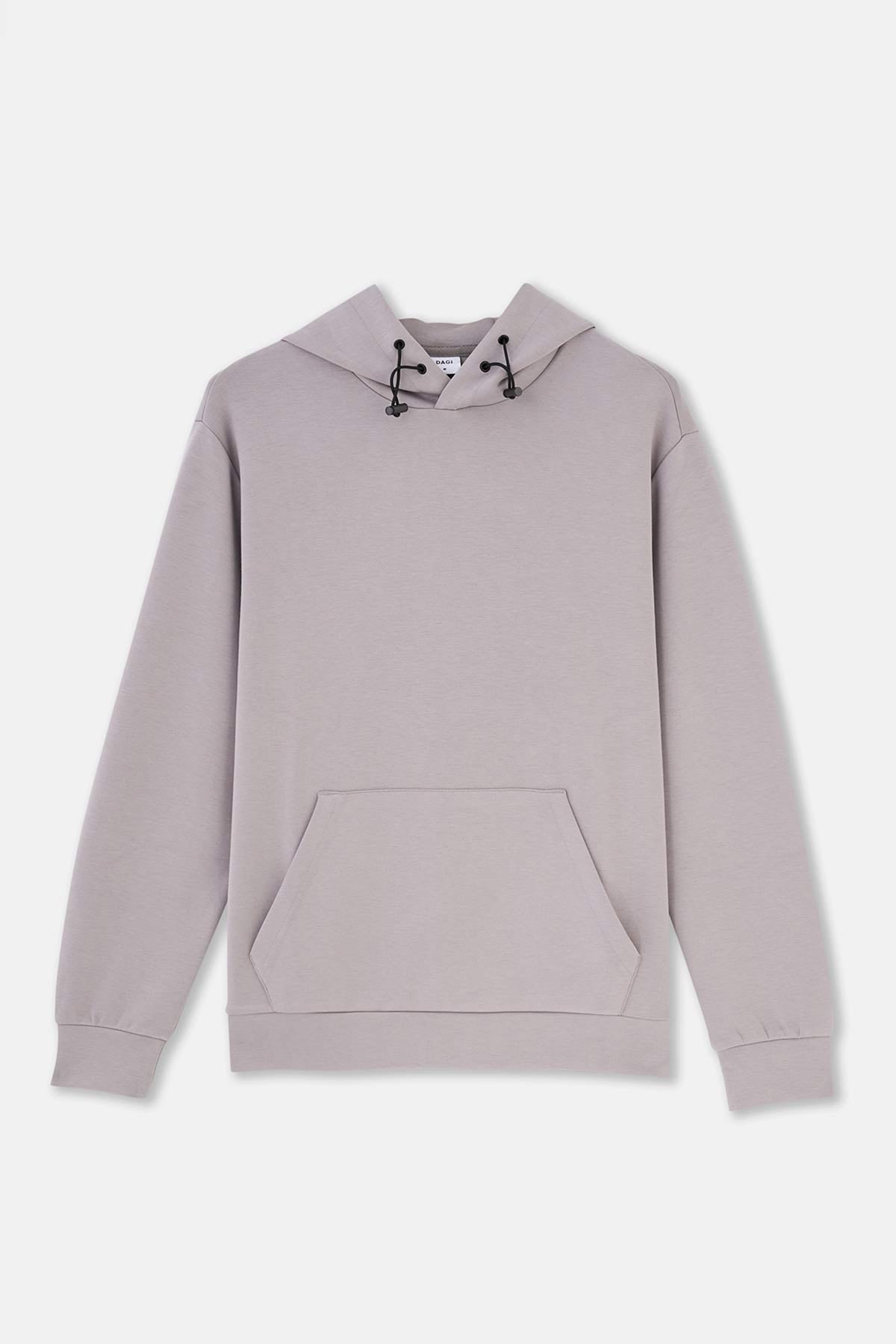 Gri Kapüşonlu Uzun Kollu Sweatshırt