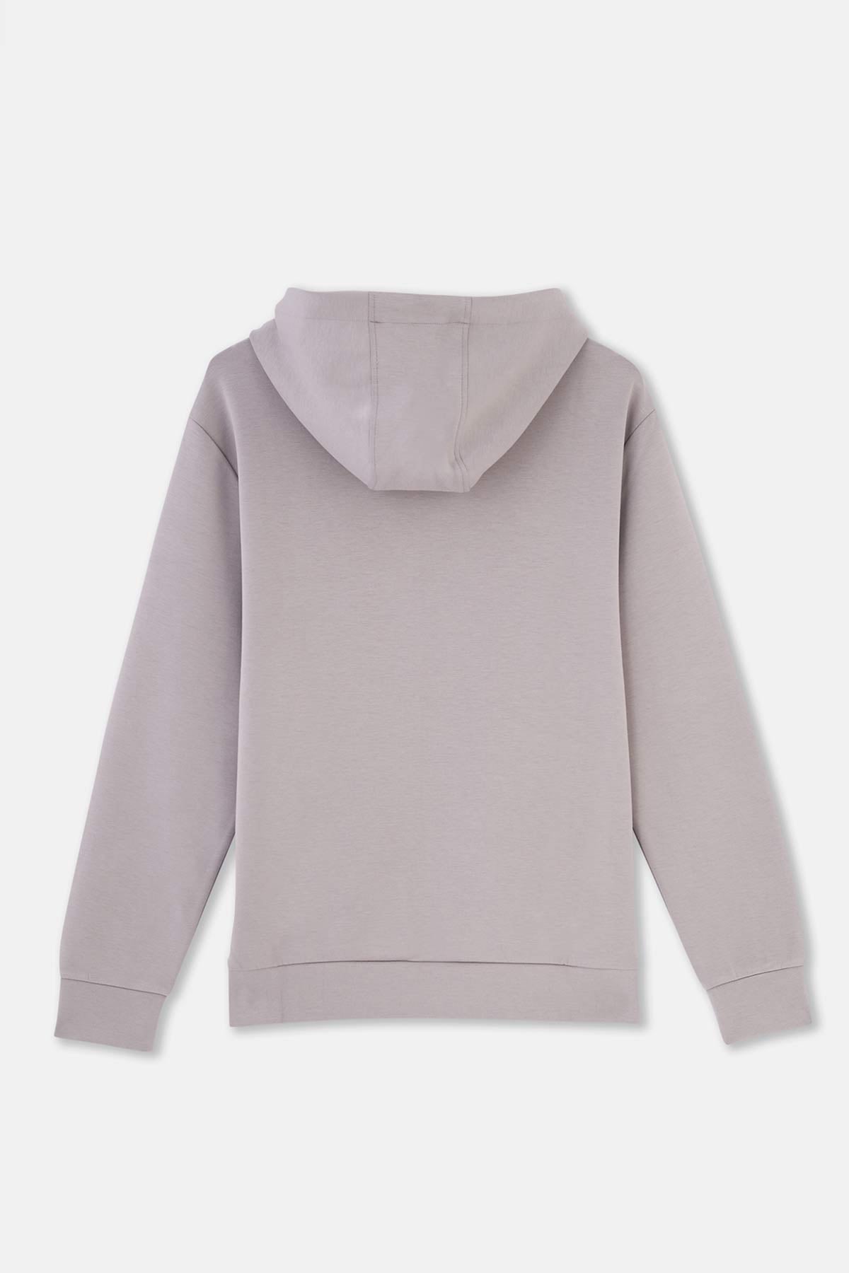 Gri Kapüşonlu Uzun Kollu Sweatshırt