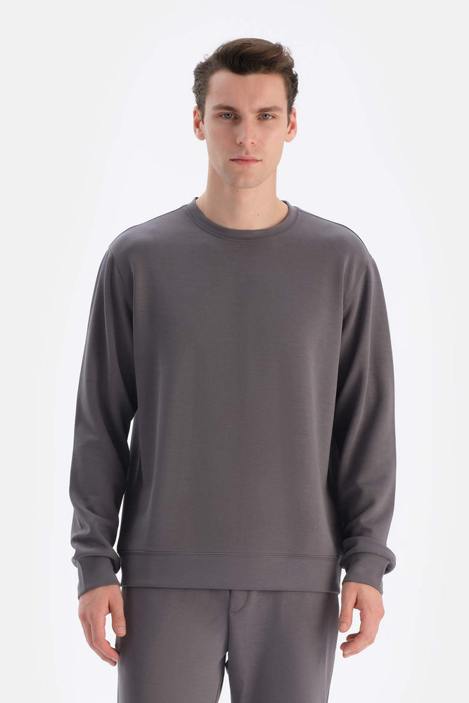 Füme Bisiklet Yaka Uzun Kollu Sweatshırt