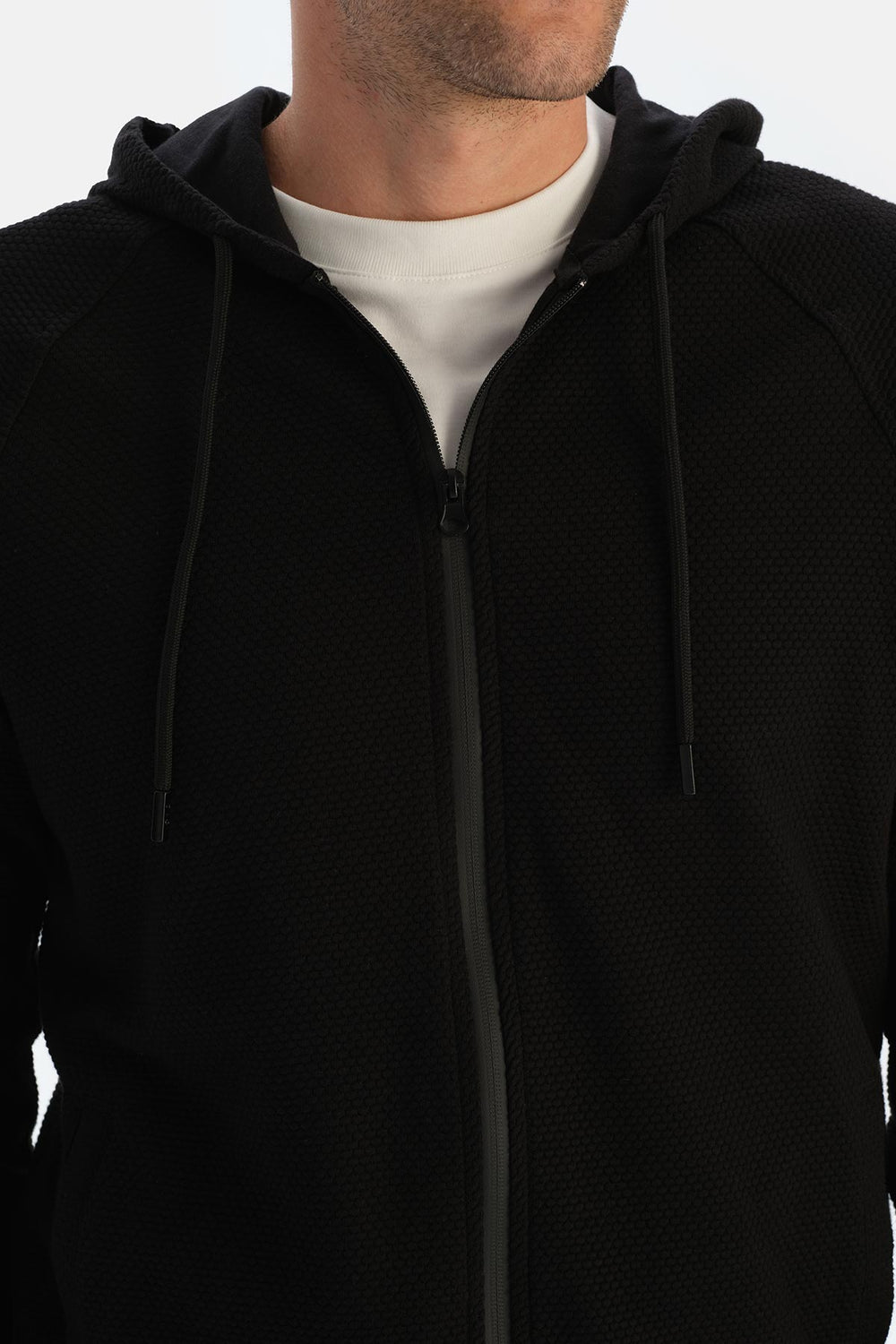 Siyah Kapüşonlu Fermuarlı Sweatshirt