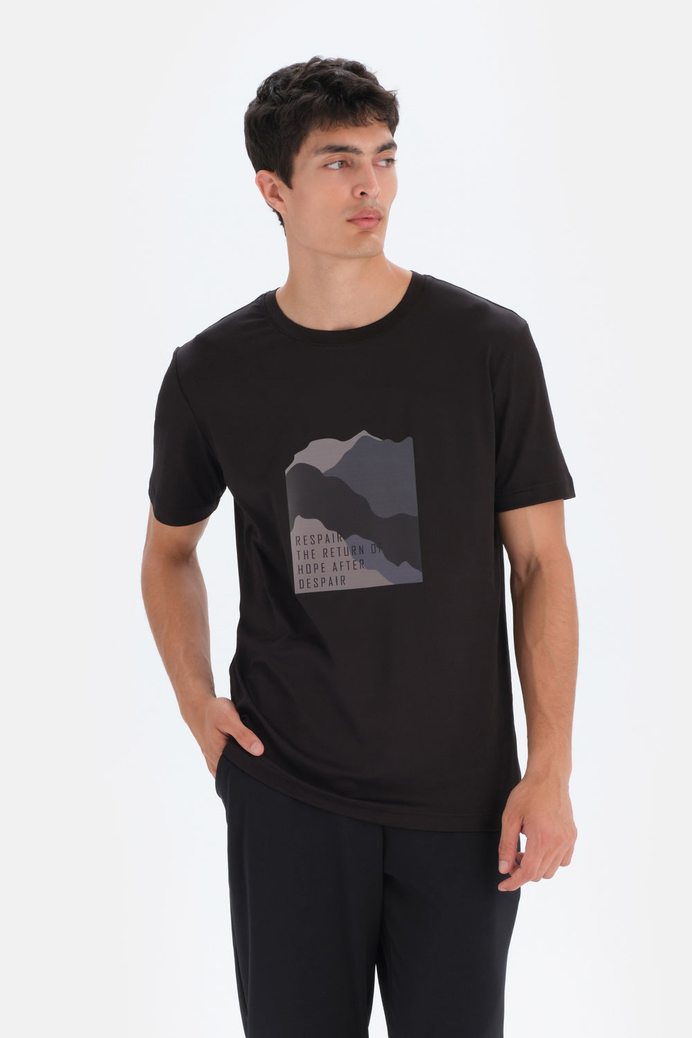 Siyah Dagi Active Baskılı Spor T-Shirt
