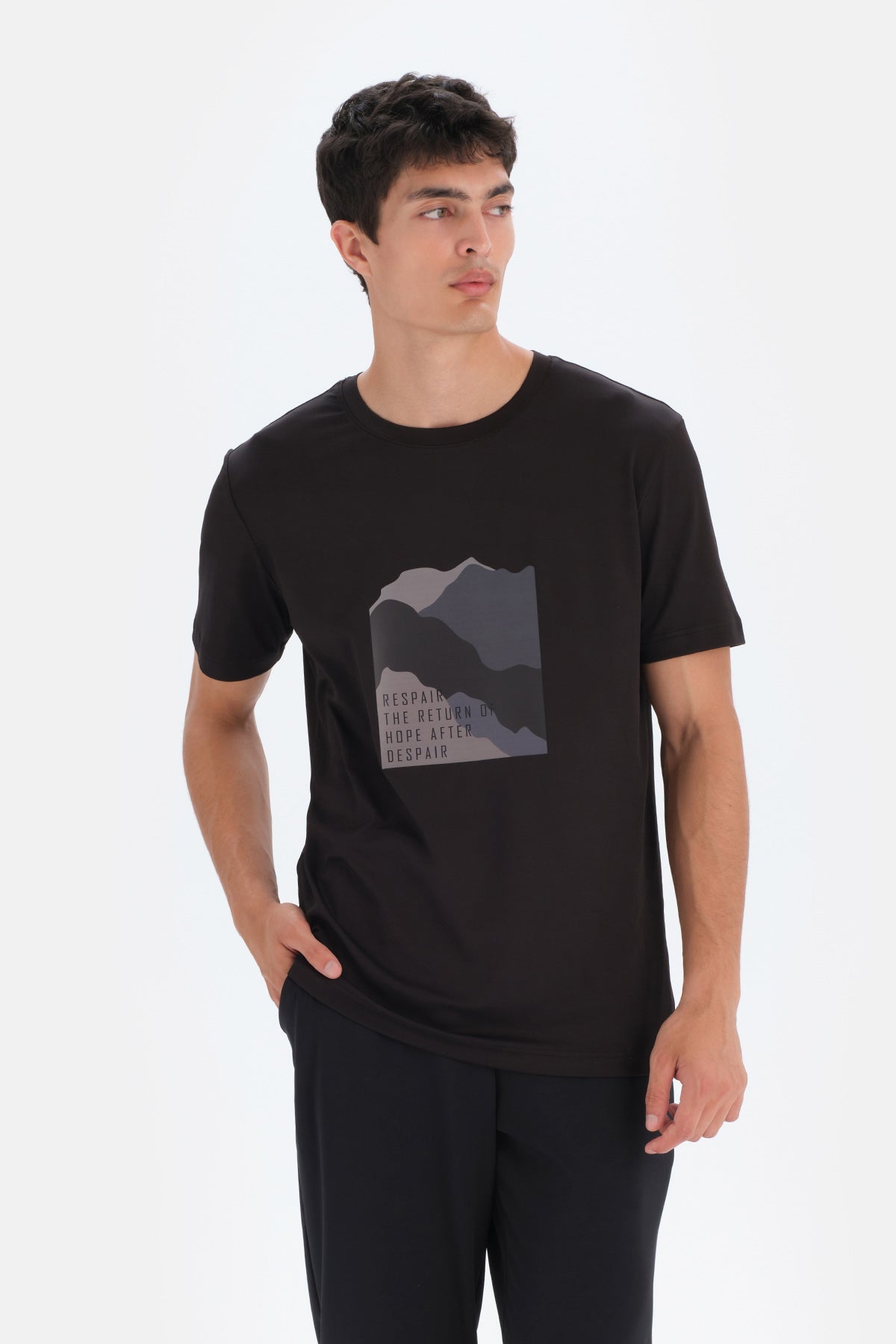 Siyah Dagi Active Baskılı Spor T-Shirt