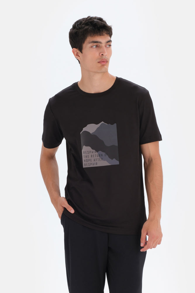 Siyah Dagi Active Baskılı Spor T-Shirt