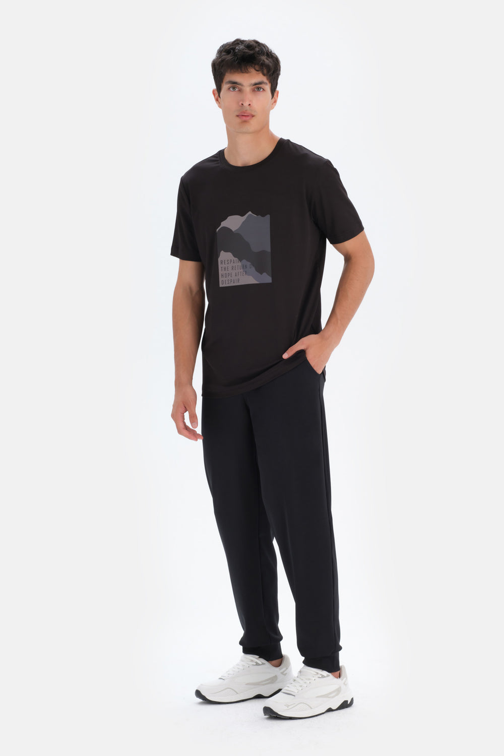 Siyah Dagi Active Baskılı Spor T-Shirt