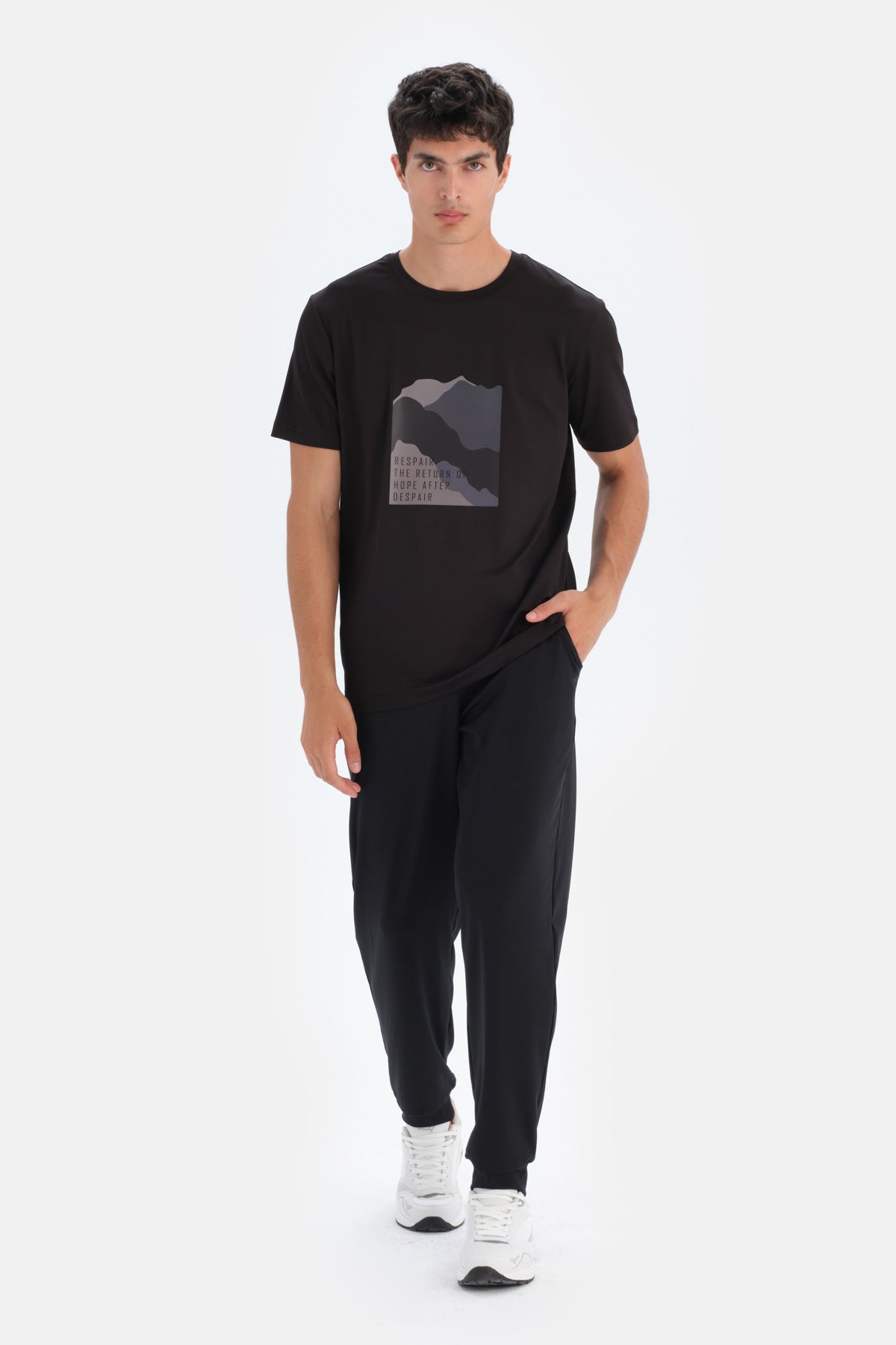 Siyah Dagi Active Baskılı Spor T-Shirt