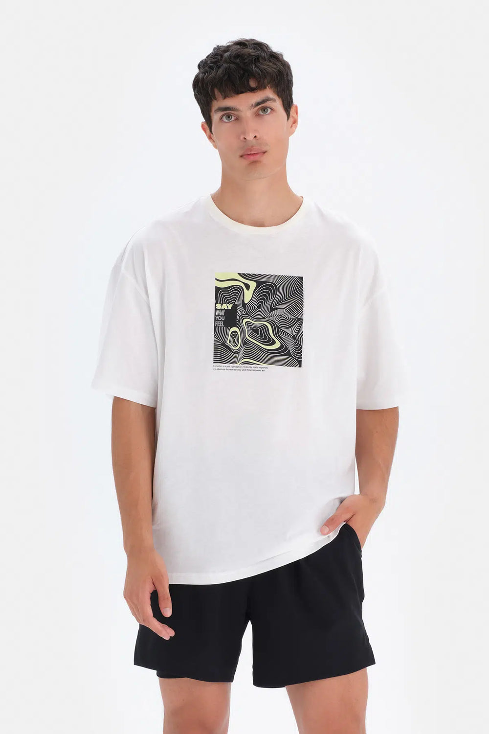 Kırık Beyaz Dagi Active Kırık Ön Baskı Detaylı Pamuk T-Shirt