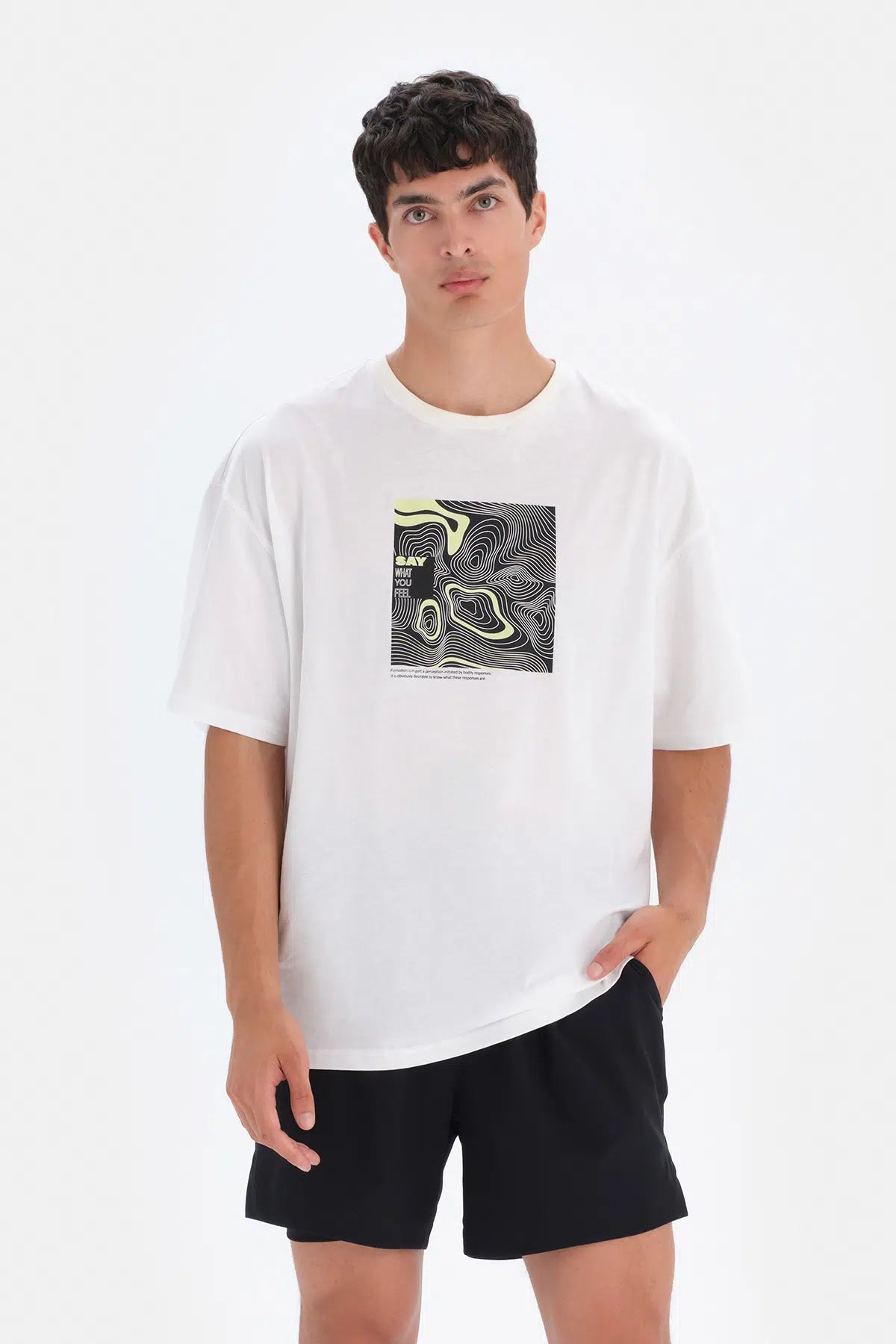 Kırık Beyaz Dagi Active Kırık Ön Baskı Detaylı Pamuk T-Shirt