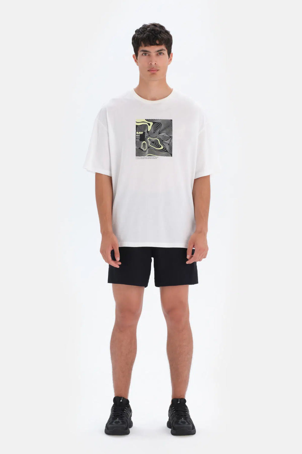 Kırık Beyaz Dagi Active Kırık Ön Baskı Detaylı Pamuk T-Shirt
