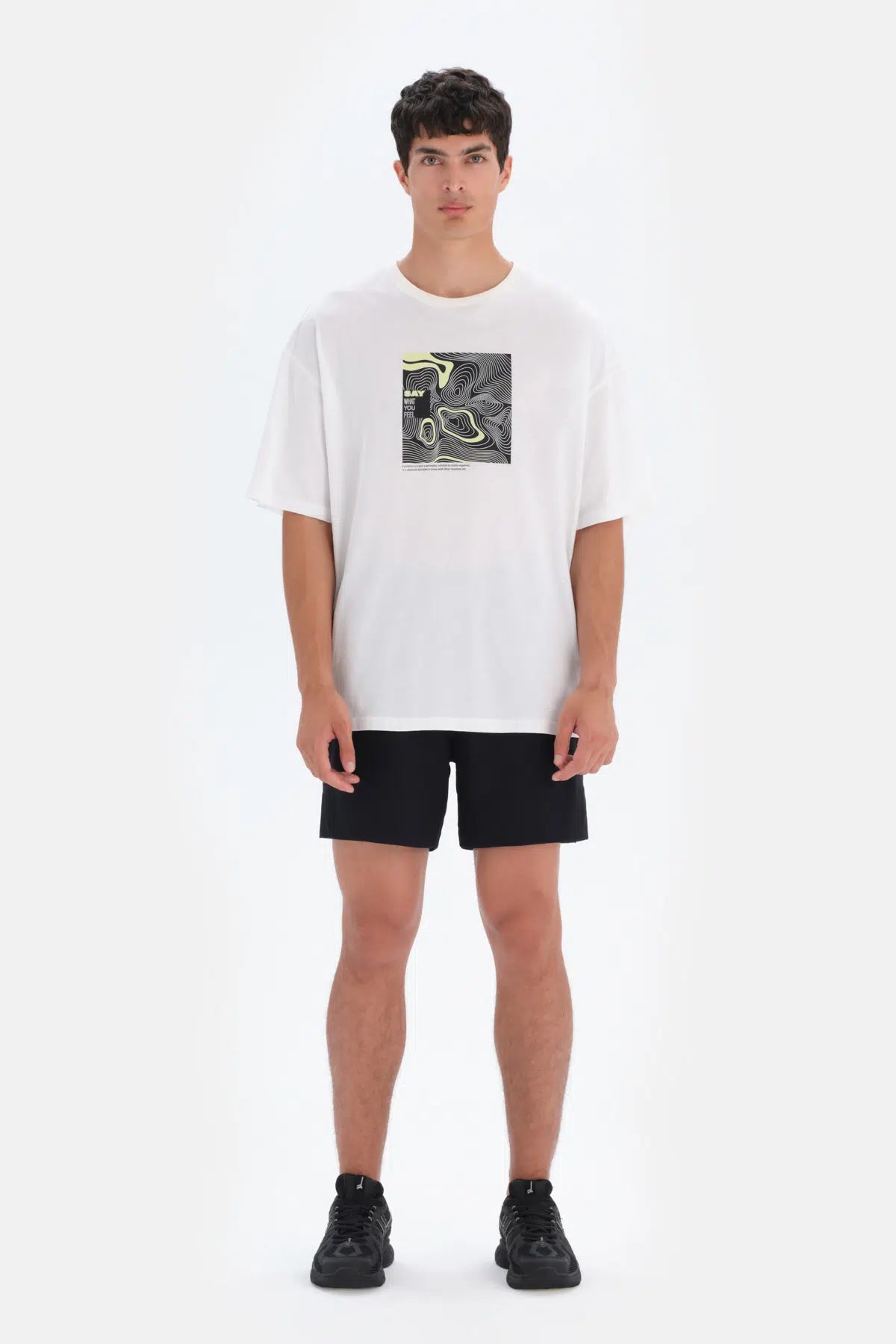 Kırık Beyaz Dagi Active Kırık Ön Baskı Detaylı Pamuk T-Shirt