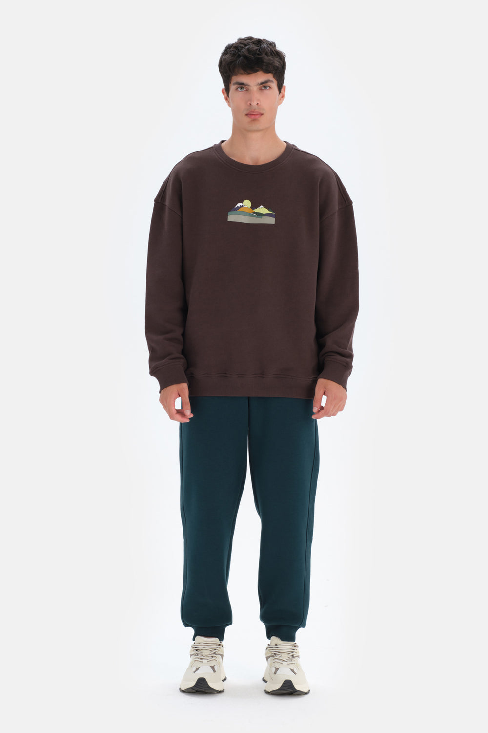 Koyu Kahve Dagi Active Dağ Baskılı Sweatshirt