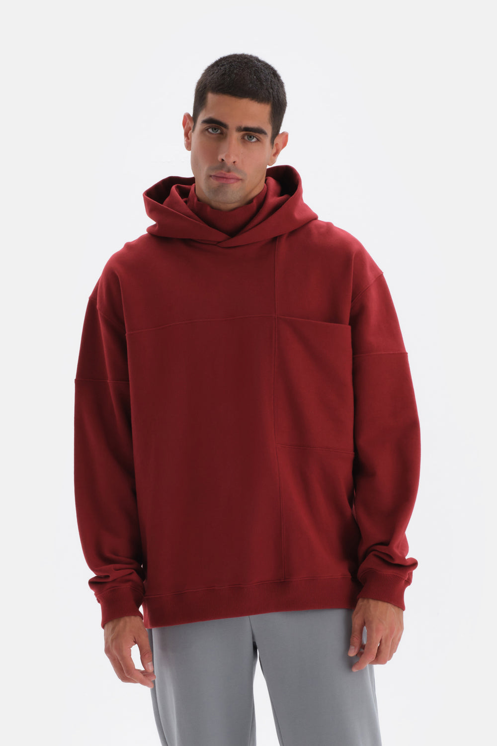 Bordo Cep Detaylı Kapüşonlu Sweatshirt