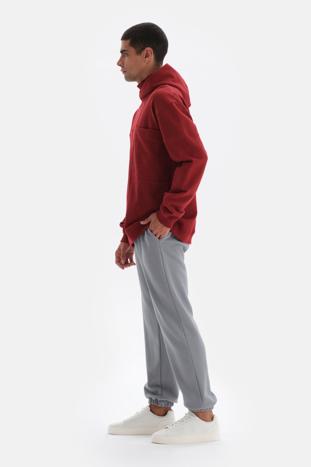 Bordo Cep Detaylı Kapüşonlu Sweatshirt