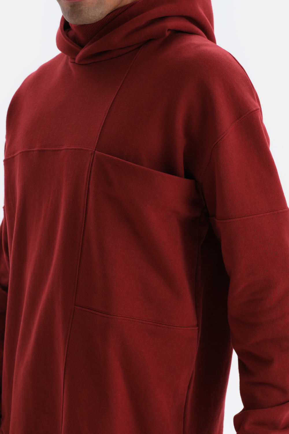Bordo Cep Detaylı Kapüşonlu Sweatshirt
