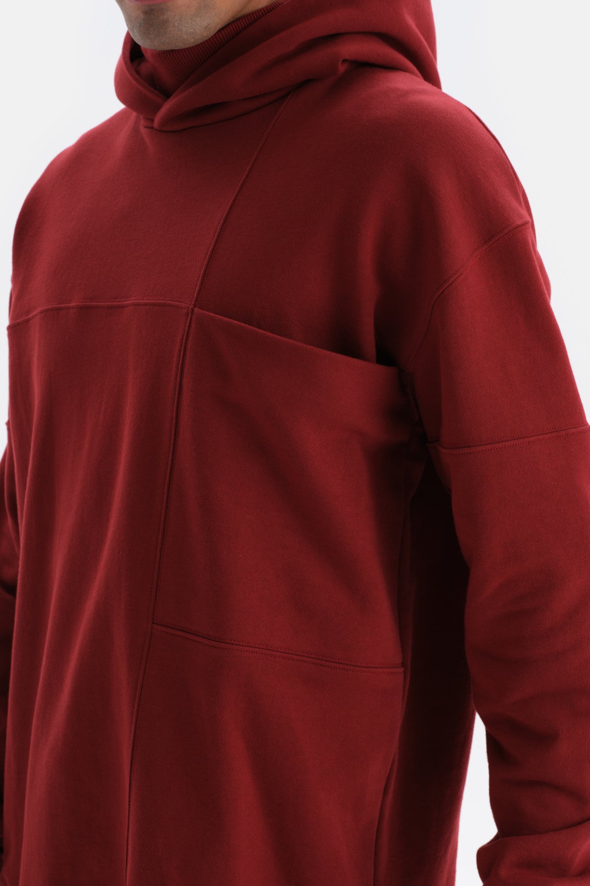 Bordo Cep Detaylı Kapüşonlu Sweatshirt