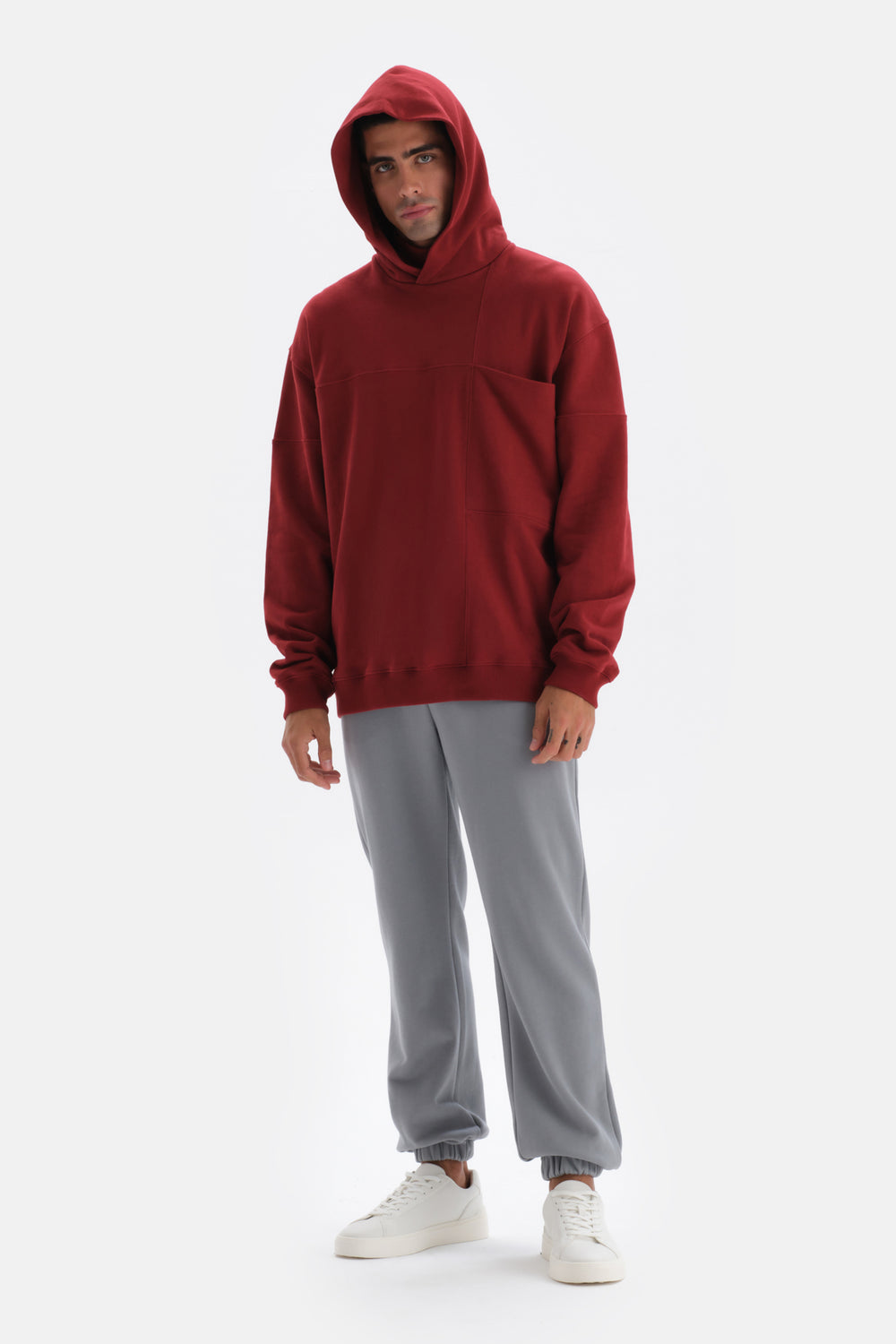 Bordo Cep Detaylı Kapüşonlu Sweatshirt