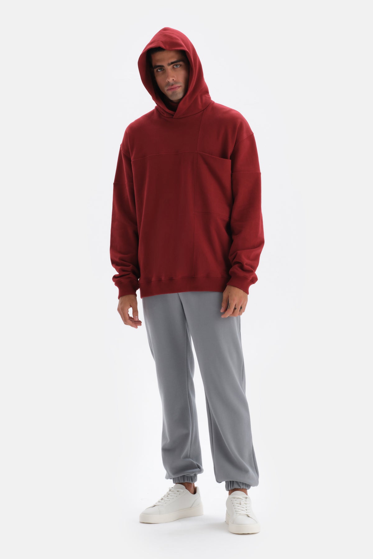 Bordo Cep Detaylı Kapüşonlu Sweatshirt
