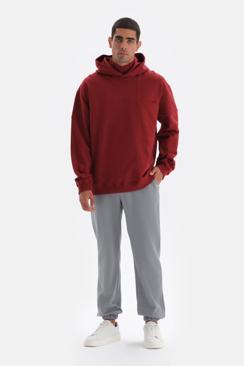 Bordo Cep Detaylı Kapüşonlu Sweatshirt