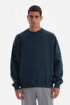 Petrol Mavi Dikiş Detaylı Sweatshirt