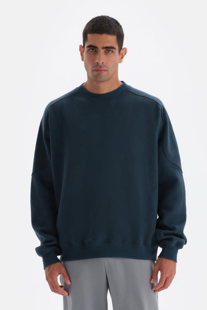 Petrol Mavi Dikiş Detaylı Sweatshirt