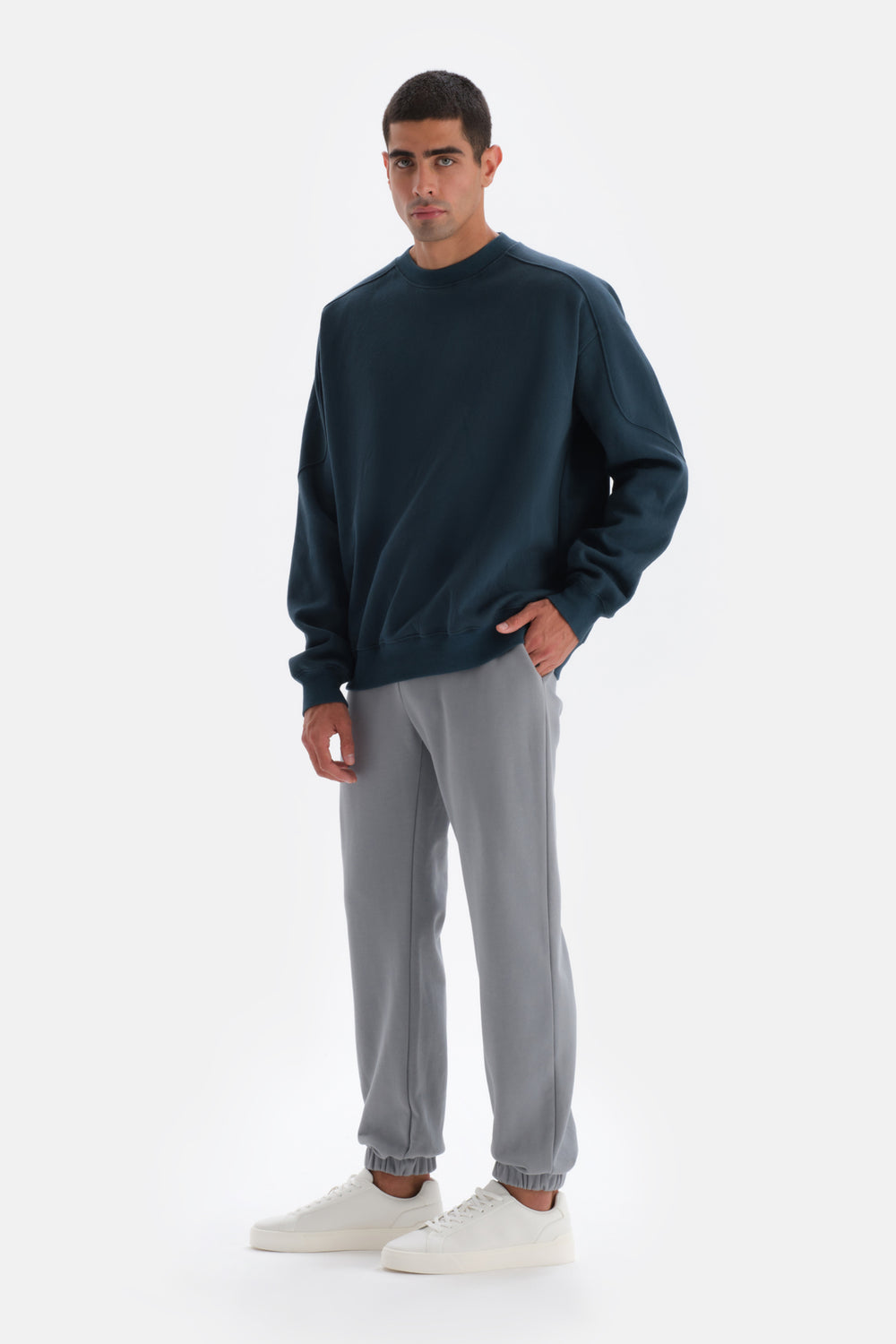 Petrol Mavi Dikiş Detaylı Sweatshirt
