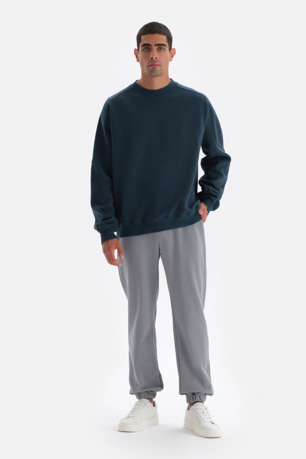 Petrol Mavi Dikiş Detaylı Sweatshirt
