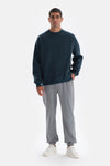 Petrol Mavi Dikiş Detaylı Sweatshirt