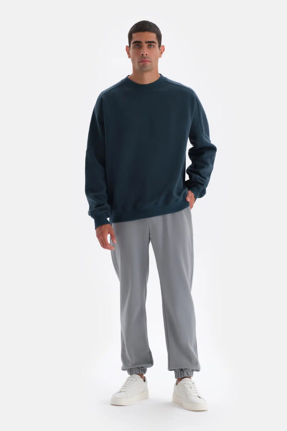 Petrol Mavi Dikiş Detaylı Sweatshirt