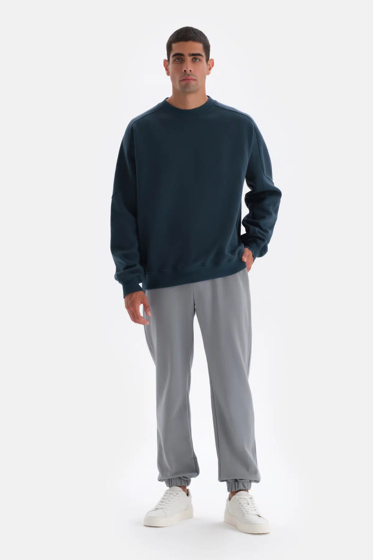 Petrol Mavi Dikiş Detaylı Sweatshirt