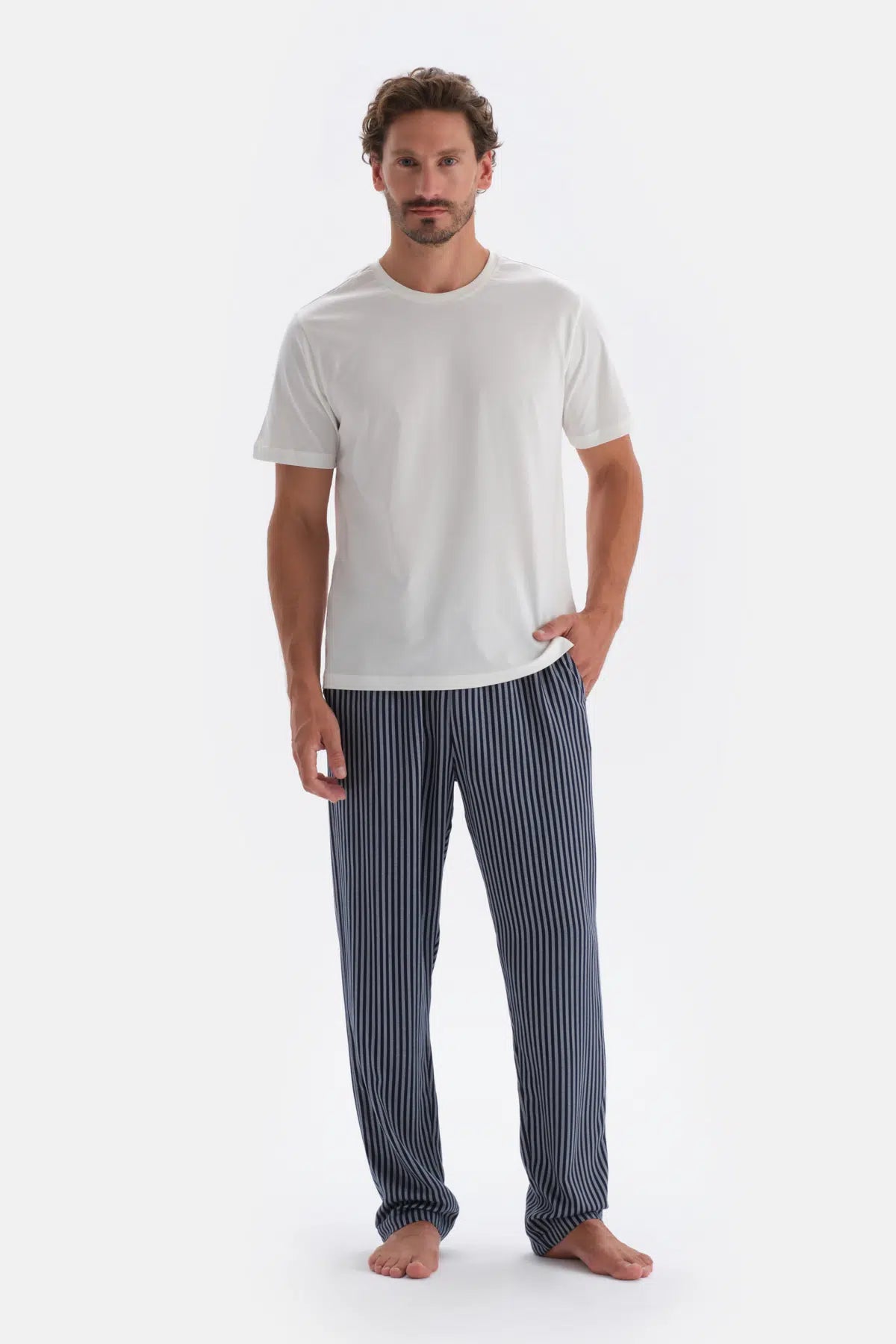 Lacivert Çizgili Viskon Pijama Altı