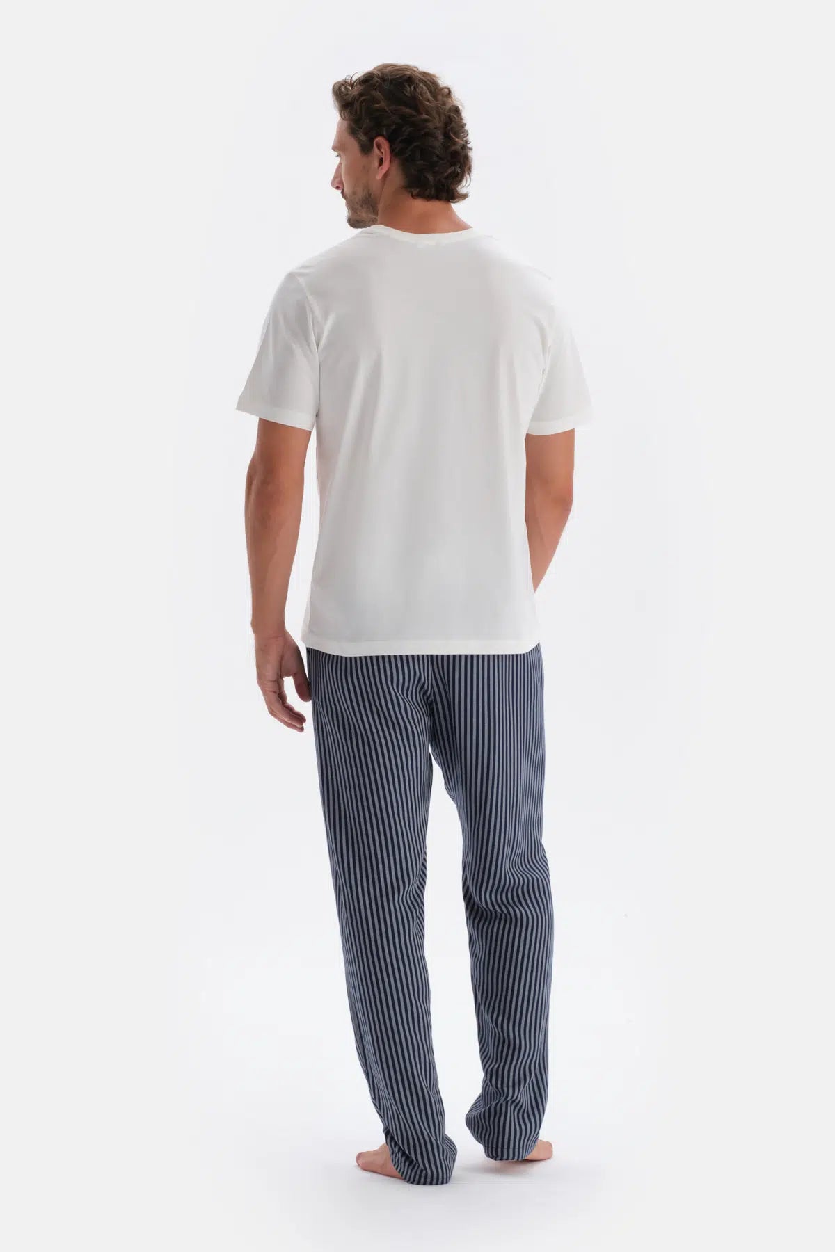 Lacivert Çizgili Viskon Pijama Altı