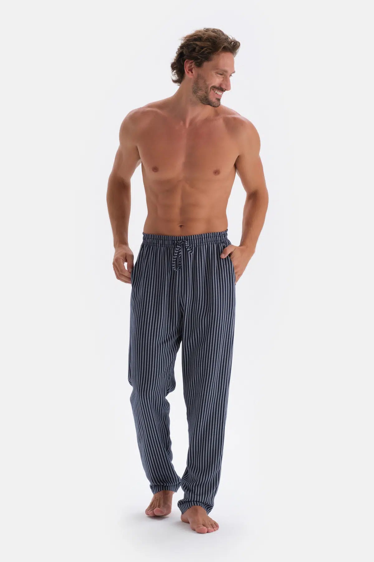 Lacivert Çizgili Viskon Pijama Altı