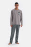 Açık Gri Uzun Kol Baskı Detaylı Pamuk Modal Pijama Takımı