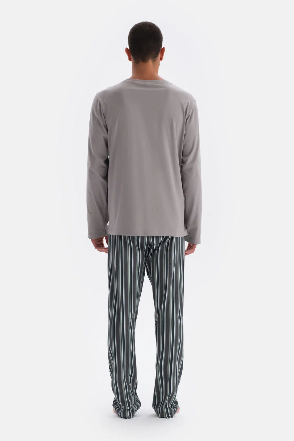 Açık Gri Uzun Kol Baskı Detaylı Pamuk Modal Pijama Takımı