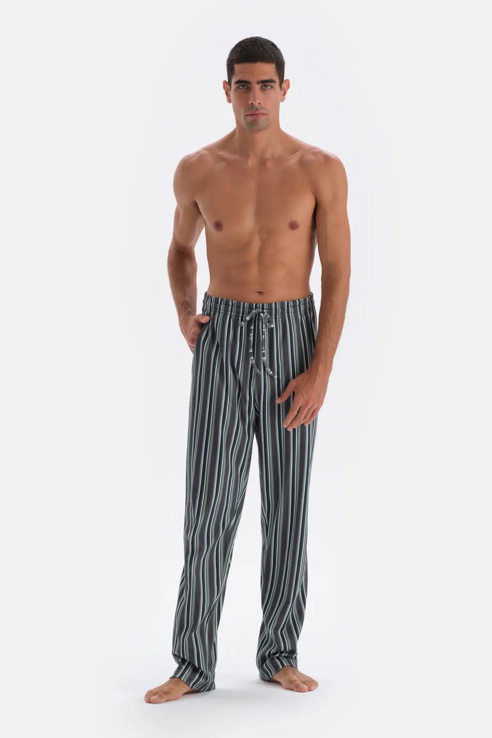 Açık Gri Uzun Kol Baskı Detaylı Pamuk Modal Pijama Takımı