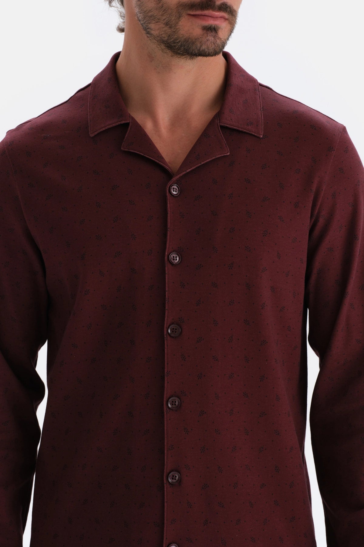 Bordo Mıkroprınt Metraj Baskılı Pamuklu Pijama Takımı