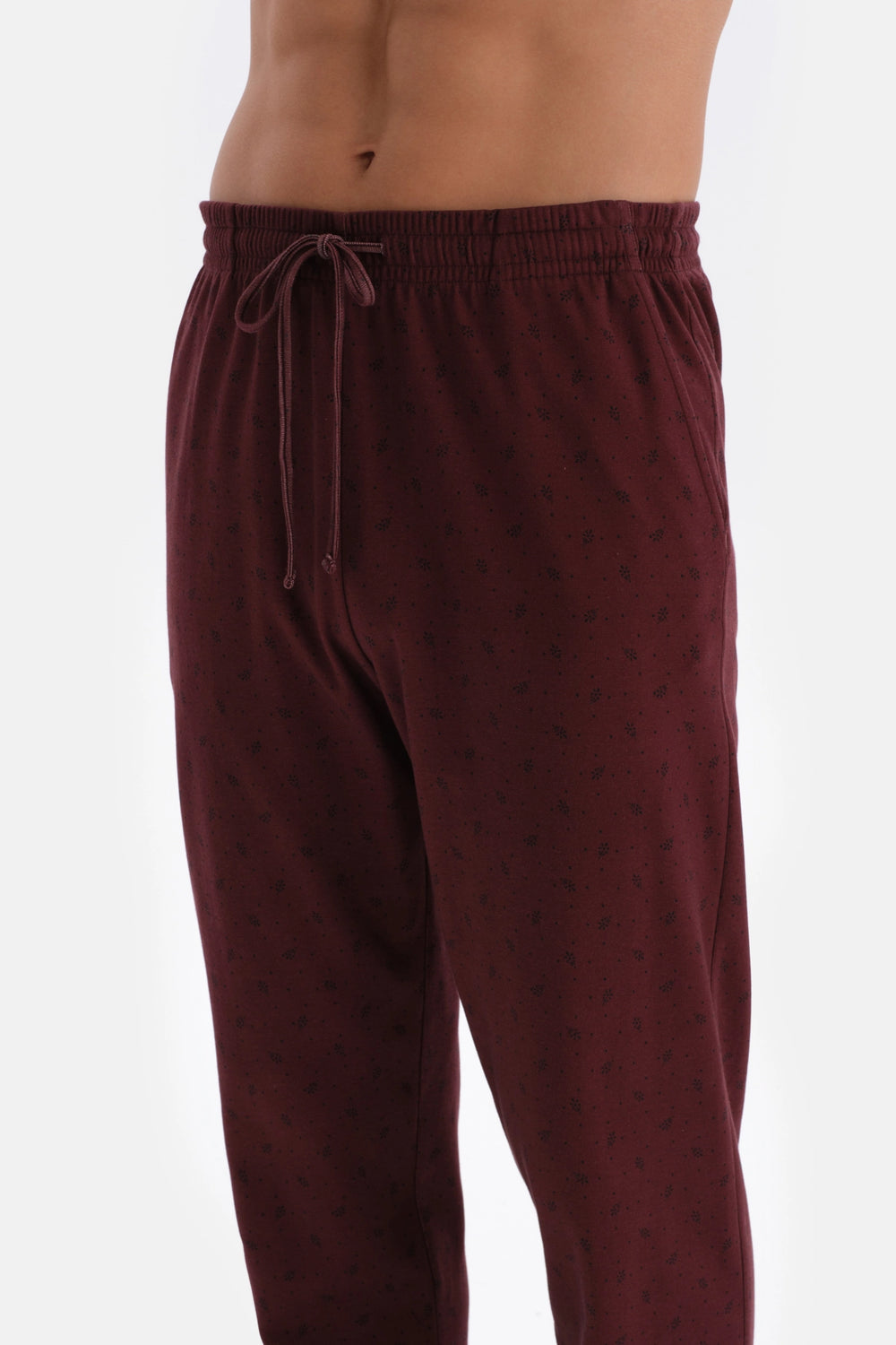 Bordo Mıkroprınt Metraj Baskılı Pamuklu Pijama Takımı