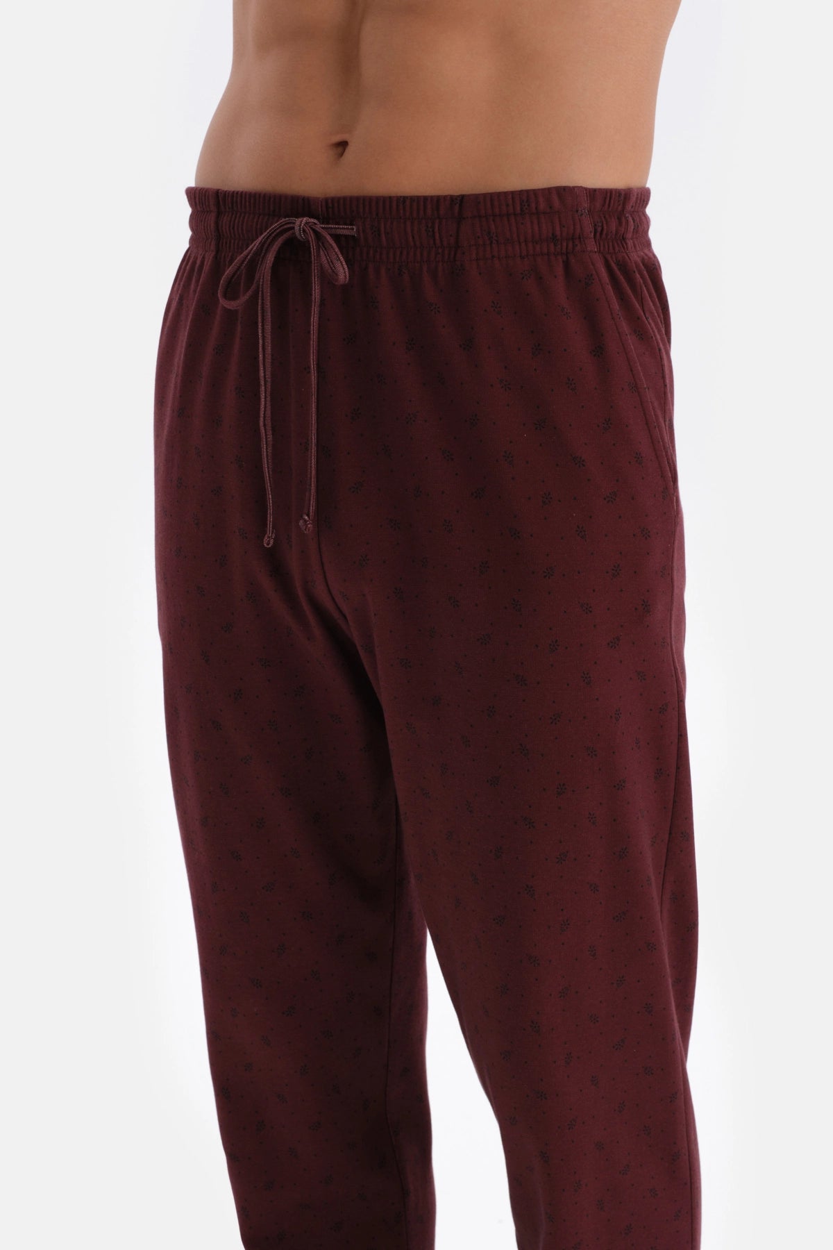 Bordo Mıkroprınt Metraj Baskılı Pamuklu Pijama Takımı