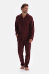 Bordo Mıkroprınt Metraj Baskılı Pamuklu Pijama Takımı