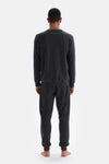 Antrasit Melanj Bisiklet Yaka Uzun Kollu Örme Pijama Takımı
