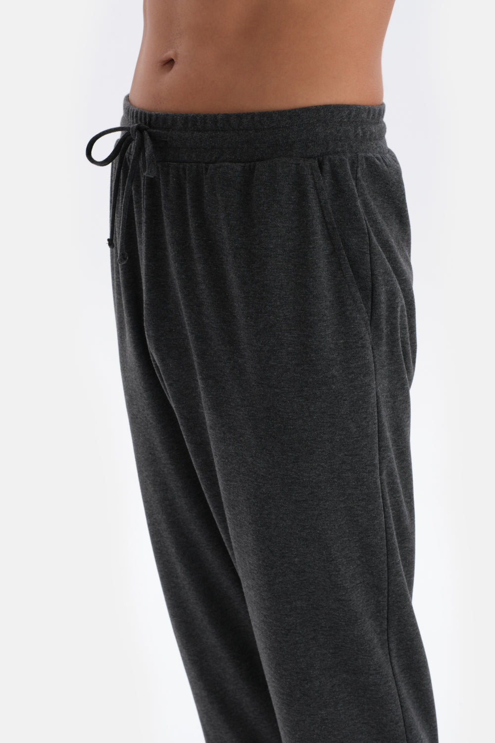 Antrasit Melanj Bisiklet Yaka Uzun Kollu Örme Pijama Takımı