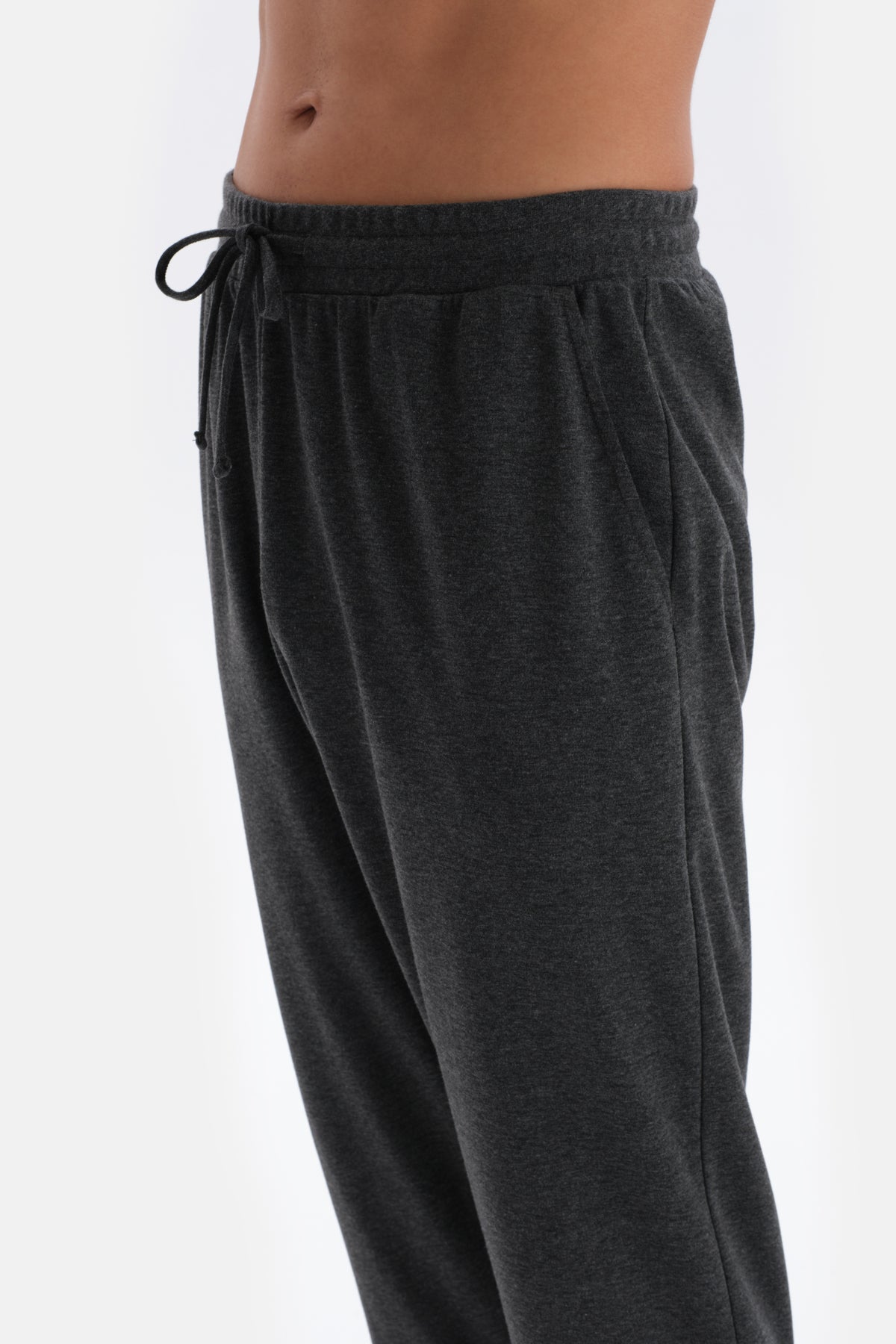 Antrasit Melanj Bisiklet Yaka Uzun Kollu Örme Pijama Takımı