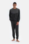 Antrasit Melanj Bisiklet Yaka Uzun Kollu Örme Pijama Takımı