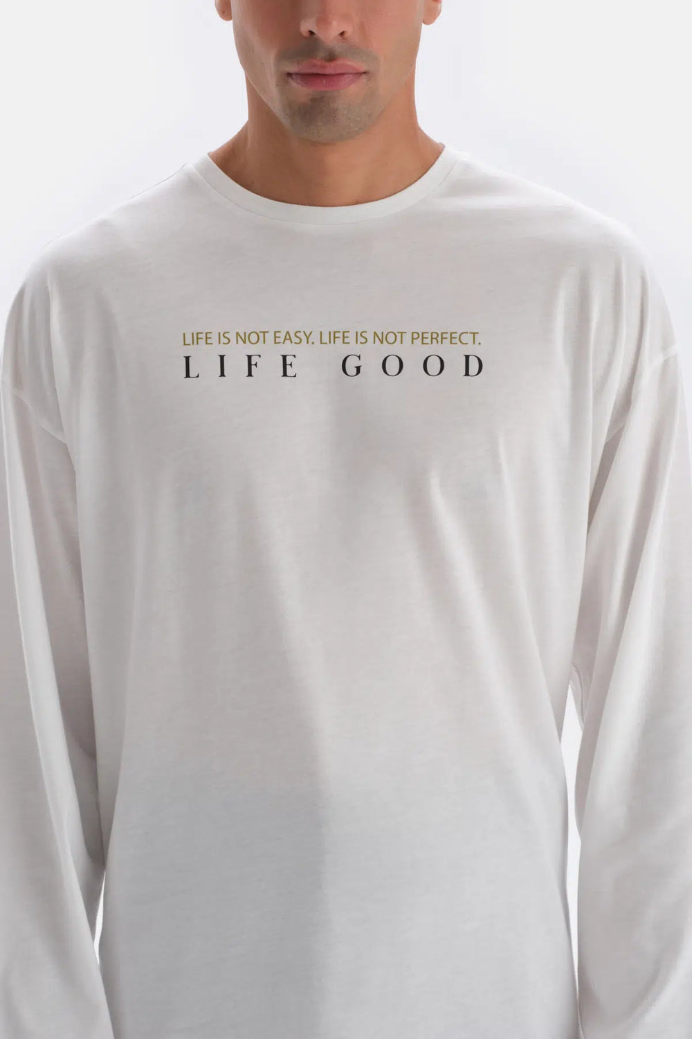 Ekru Baskı Detaylı Uzun Kollu Pamuk Modal Pijama Takımı