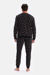 Siyah Metraj Baskılı Ipek Apre Interlok Pijama Takımı