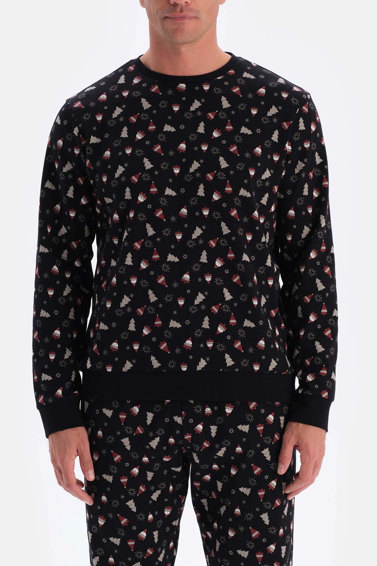 Siyah Metraj Baskılı Ipek Apre Interlok Pijama Takımı