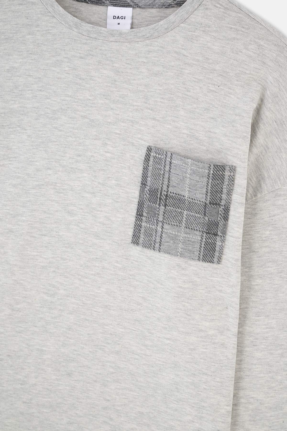 Gri Melanj Bisiklet Yaka Altı Jakarlı Pijama Takımı