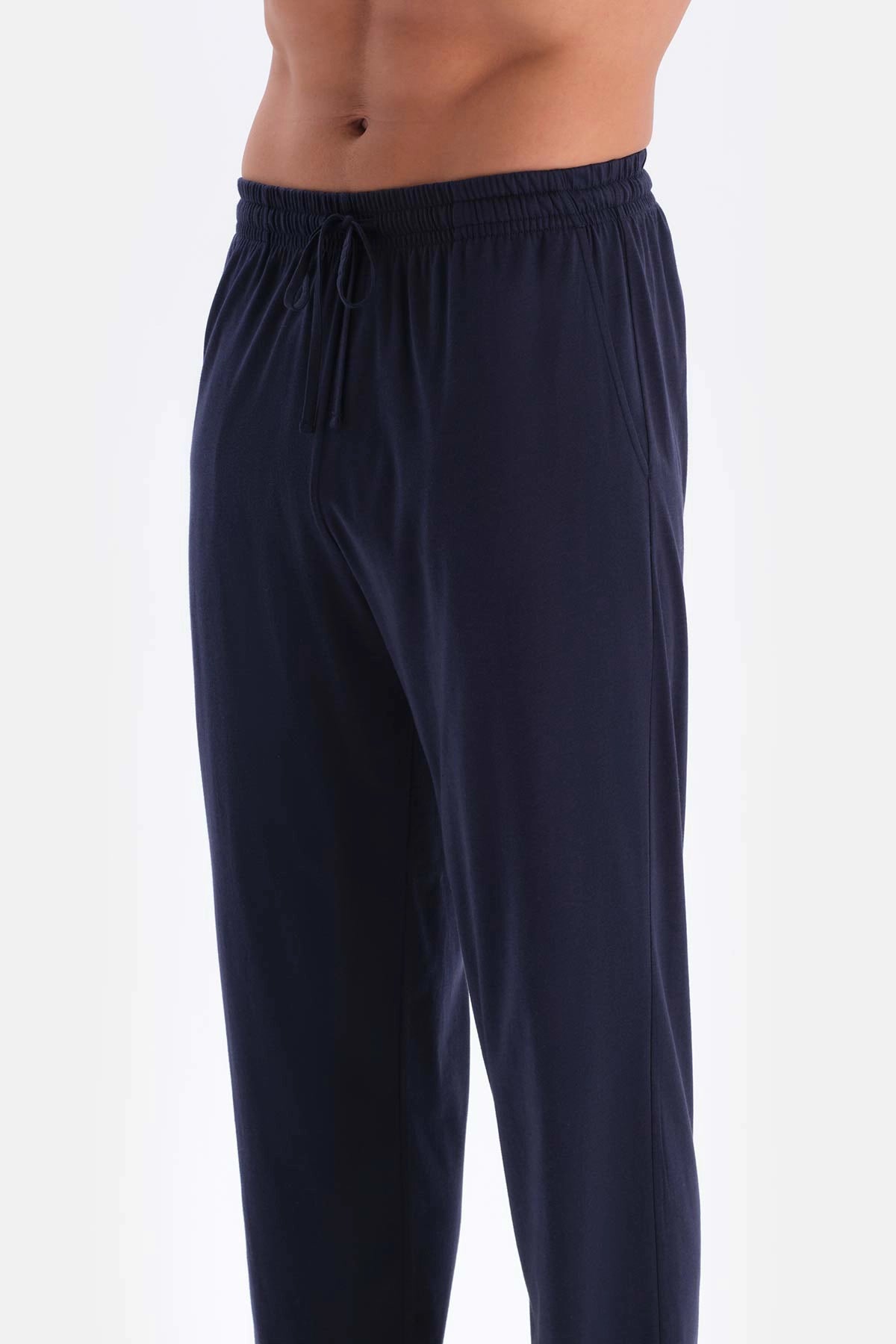 Lacivert Yarım Patlı Uzun Kollu Tişört Pantolon Pijama Takımı